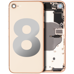 Back Housing W/ Small Components Pre-Installed For iPhone 8 (Used OEM Pull: Grade A) (Gold)