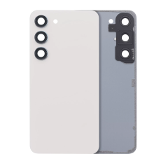 Back Cover Glass With Camera Lens For Samsung Galaxy S23 5G (No Logo) (Aftermarket Plus) (Cream)