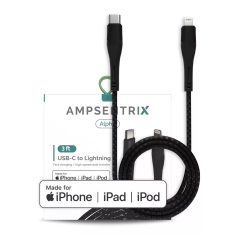 Lightning To USB Type C Cable (MFI) (1 m / 3 ft) (AmpSentrix Alpha) (Black)