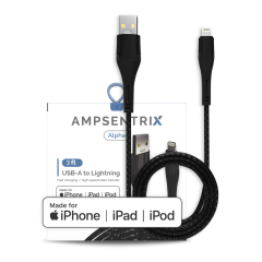 Lightning To USB Type A Cable (MFI) (1 m / 3 ft) (AmpSentrix Alpha) (Black)
