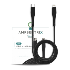 Lightning To USB Type C Cable (Non-MFI) (1 m / 3 ft) (AmpSentrix Matrix) (Black)