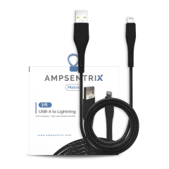 Lightning To USB Type A Cable (Non-MFI) (1 m / 3 ft) (AmpSentrix Matrix) (Black)
