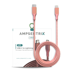 Lightning To USB Type C Cable (Non-MFI) (1 m / 3 ft) (AmpSentrix Infinity) (Pink)