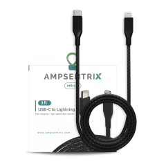 Lightning To USB Type C Cable (Non-MFI) (1 m / 3 ft) (AmpSentrix Infinity) (Black)