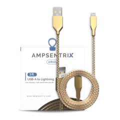 USB Type A To Lightning Cable (Non-MFI) (1 m / 3 ft) (AmpSentrix Infinity) (Gold)