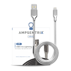 USB Type A To Lightning Cable (Non-MFI) (1 m / 3 ft) (AmpSentrix Infinity) (Silver)
