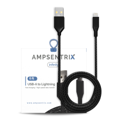 USB Type A To Lightning Cable (Non-MFI) (1.8 m / 6 ft) (AmpSentrix Infinity) (Black)