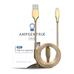 USB Type A To Lightning Cable (Non-MFI) (1.8 m / 6 ft) (AmpSentrix Infinity) (Gold)