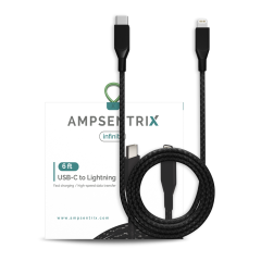 USB Type C To Lightning Cable (Non-MFI) (1.8 m / 6 ft) (AmpSentrix Infinity) (Black)