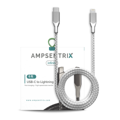 USB Type C To Lightning Cable (Non-MFI) (1.8 m / 6 ft) (AmpSentrix Infinity) (Silver)