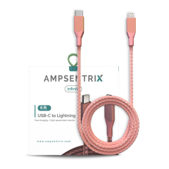 USB Type C To Lightning Cable (Non-MFI) (1.8 m / 6 ft) (AmpSentrix Infinity) (Pink)