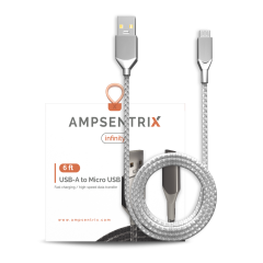 Micro USB To USB Type A Cable (1.8 m / 6 ft) (AmpSentrix Infinity) (Silver)