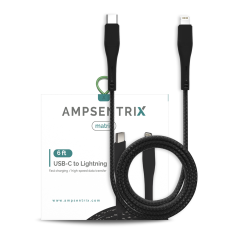 USB Type C To Lightning Cable (Non-MFI) (1.8 m / 6 ft) (AmpSentrix Matrix) (Black)