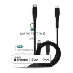 Lightning To USB Type C Cable (MFI) (1.8 m / 6 ft) (AmpSentrix Alpha) (Black)