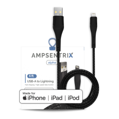 Lightning To USB Type A Cable (MFI) (1.8 m / 6 ft) (AmpSentrix Alpha) (Black)