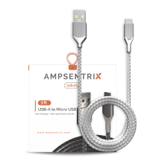 Micro USB To USB Type A Cable (1 m / 3 ft) (AmpSentrix Infinity) (Silver)