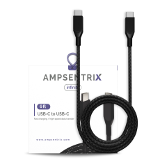 USB Type C To USB Type C Cable (1.8 m / 6 ft) (AmpSentrix Infinity) (Black)