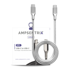 USB Type C To USB Type C Cable (1.8 m / 6 ft) (AmpSentrix Infinity) (Silver)
