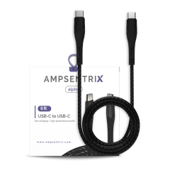 USB Type C To USB Type C Cable (1.8 m / 6 ft) (AmpSentrix Alpha) (Black)