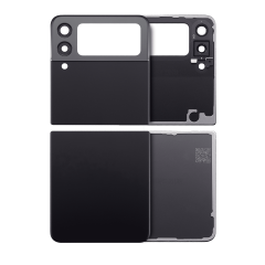 Top &amp; Bottom Back Cover Glass With Camera Lens For Samsung Galaxy Z Flip 3 5G (Aftermarket Plus) (Phantom Black)