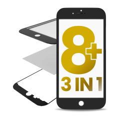 3 in 1 (Glass With OCA Pre-Installed + Frame)  For iPhone 8 Plus  (OCA Master) (2 Pack) (Black)