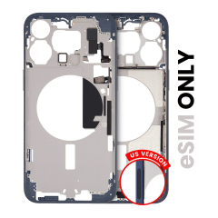 Mid-Frame Housing  W/ Small Parts For iPhone 15 Pro Max (US Version) (Used OEM Pull: Grade B) (Blue Titanium)