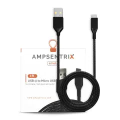 Micro USB To USB Type A Cable (1 m / 3 ft) (AmpSentrix Infinity) (Black)