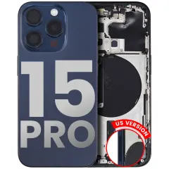 Back Housing W/ Small Parts Compatible For iPhone 15 Pro (US Version) (Used OEM Pull: Grade A) (Blue Titanium)