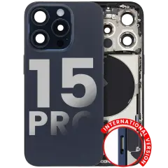 Back Housing W/ Small Parts For iPhone 15 Pro (EU / Global Version) (Used OEM Pull: Grade A) (Blue Titanium)