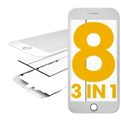 3 in 1 (Glass With OCA Pre-Installed + Frame)  For iPhone 8  (OCA Master) (2 Pack) (White)