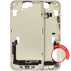 Mid-Frame Housing  W/ Charging Port Flex & Small Parts  For iPhone 15 Plus (EU / Global Version) (Used OEM Pull: Grade B) (Yellow)