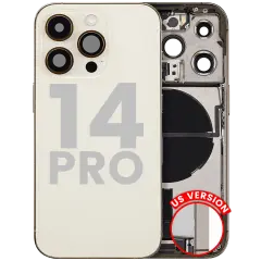 Back Housing W/ Charging Port Flex & Small Parts  For iPhone 14 Pro (US Version) (Used OEM Pull: Grade B) (Gold)