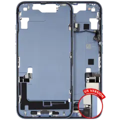 Mid-Frame Housing  W/ Charging Port Flex & Small Parts  For iPhone 14 (US Version) (Used OEM Pull: Grade A) (Blue)