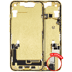 Mid-Frame Housing  W/ Charging Port Flex & Small Parts  For iPhone 14 (US Version) (Used OEM Pull: Grade A) (Yellow)