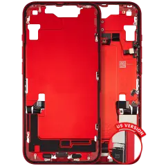 Mid-Frame Housing  W/ Charging Port Flex & Small Parts  For iPhone 14 (US Version) (Used OEM Pull: Grade B) (Red)
