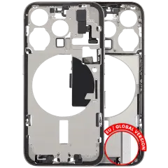 Mid-Frame Housing  W/ Charging Port Flex & Small Parts  For iPhone 15 Pro (EU / Global Version) (Used OEM Pull: Grade A) (White Titanium)
