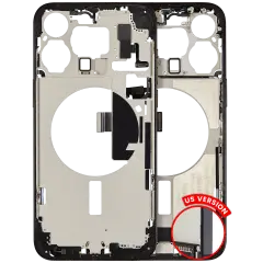 Mid-Frame Housing  W/ Charging Port Flex & Small Parts  For iPhone 15 Pro Max (US Version) (Used OEM Pull: Grade B) (Black Titanium)