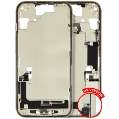 Mid-Frame Housing  W/ Charging Port Flex & Small Parts  For iPhone 15 (US Version) (Used OEM Pull: Grade A) (Yellow)