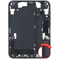 Mid-Frame Housing  W/ Charging Port Flex & Small Parts  For iPhone 15 (US Version) (Used OEM Pull: Grade A) (Black)