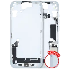 Mid-Frame Housing  W/ Charging Port Flex & Small Parts  For iPhone 15 (US Version) (Used OEM Pull: Grade A) (Blue)