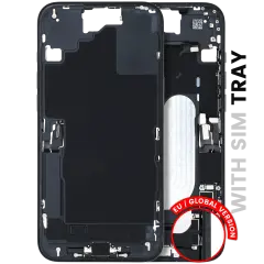 Mid-Frame Housing  W/ Charging Port Flex & Small Parts  For iPhone 16 Plus (EU / Global Version) (Used OEM Pull: Grade C) (Black)