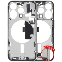 Mid-Frame Housing  W/ Charging Port Flex & Small Parts  For iPhone 15 Pro (US Version) (Used OEM Pull: Grade A) (White Titanium)