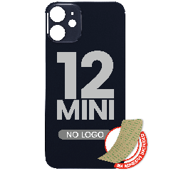 Back Glass With 3M Adhesive For iPhone 12 Mini (No Logo / Large Camera Hole) (Black)