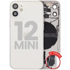 Back Housing W/ Charging Port Flex & Small Parts  For iPhone 12 Mini (US Version) (Used OEM Pull: Grade B) (White)