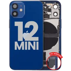 Back Housing W/ Charging Port Flex & Small Parts  For iPhone 12 Mini (US Version) (Used OEM Pull: Grade C) (Blue)