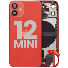 Back Housing W/ Charging Port Flex & Small Parts  For iPhone 12 Mini (US Version) (Used OEM Pull: Grade C) (Red)