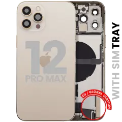 Back Housing W/ Charging Port Flex & Small Parts  For iPhone 12 Pro Max (EU / Global Version) (Used OEM Pull: Grade A) (Gold)