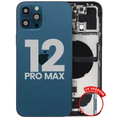Back Housing W/ Charging Port Flex & Small Parts  For iPhone 12 Pro Max (US Version) (Used OEM Pull: Grade B) (Pacific Blue)
