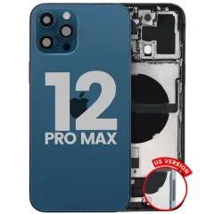 Back Housing W/ Charging Port Flex & Small Parts  For iPhone 12 Pro Max (US Version) (Used OEM Pull: Grade C) (Pacific Blue)