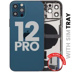Back Housing W/ Charging Port Flex & Small Parts  For iPhone 12 Pro (EU / Global Version) (Used OEM Pull: Grade B) (Pacific Blue)